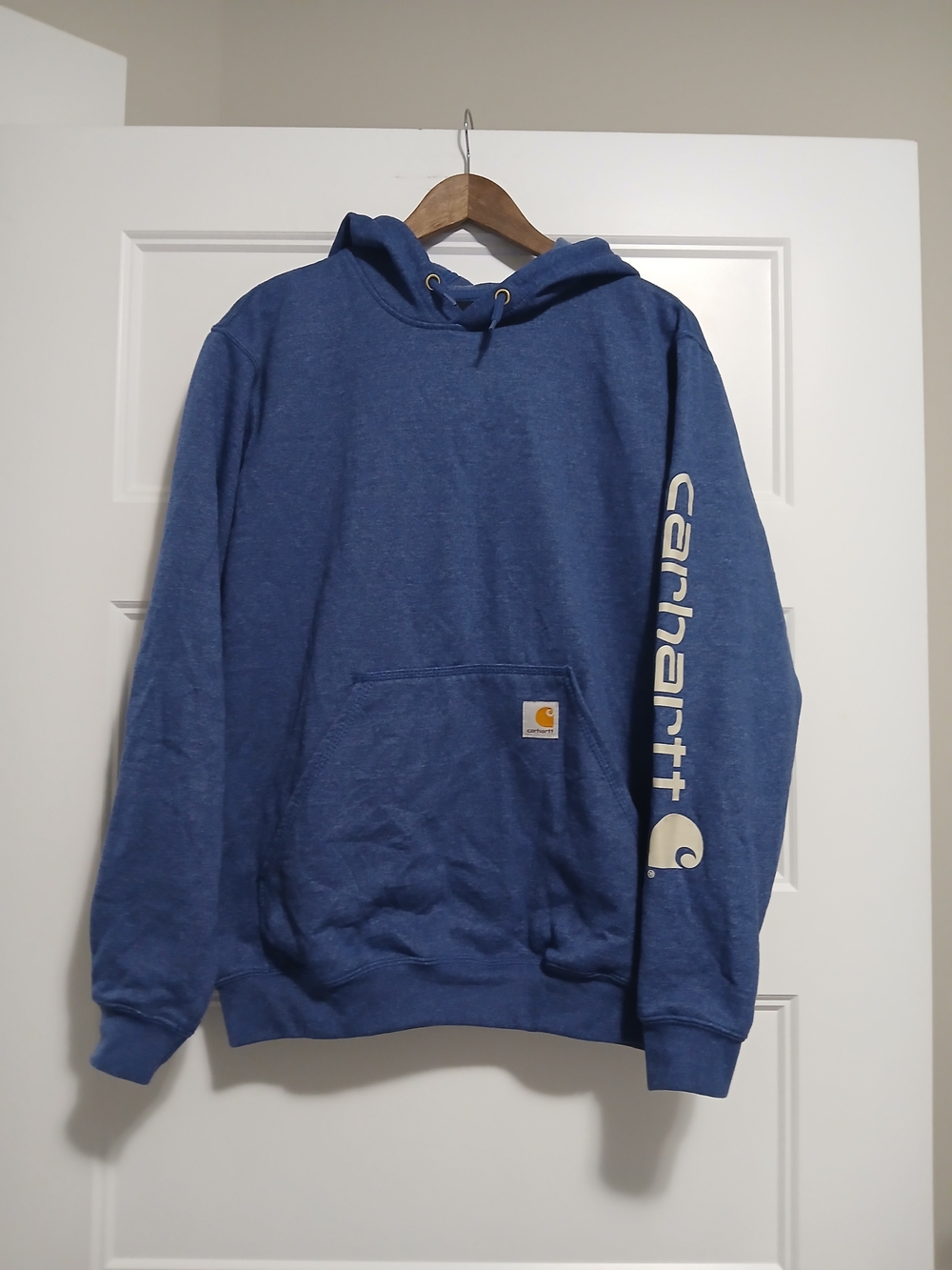 Carhartt Men’s Blue Hooded Sweatshirt with Sleeve Logo